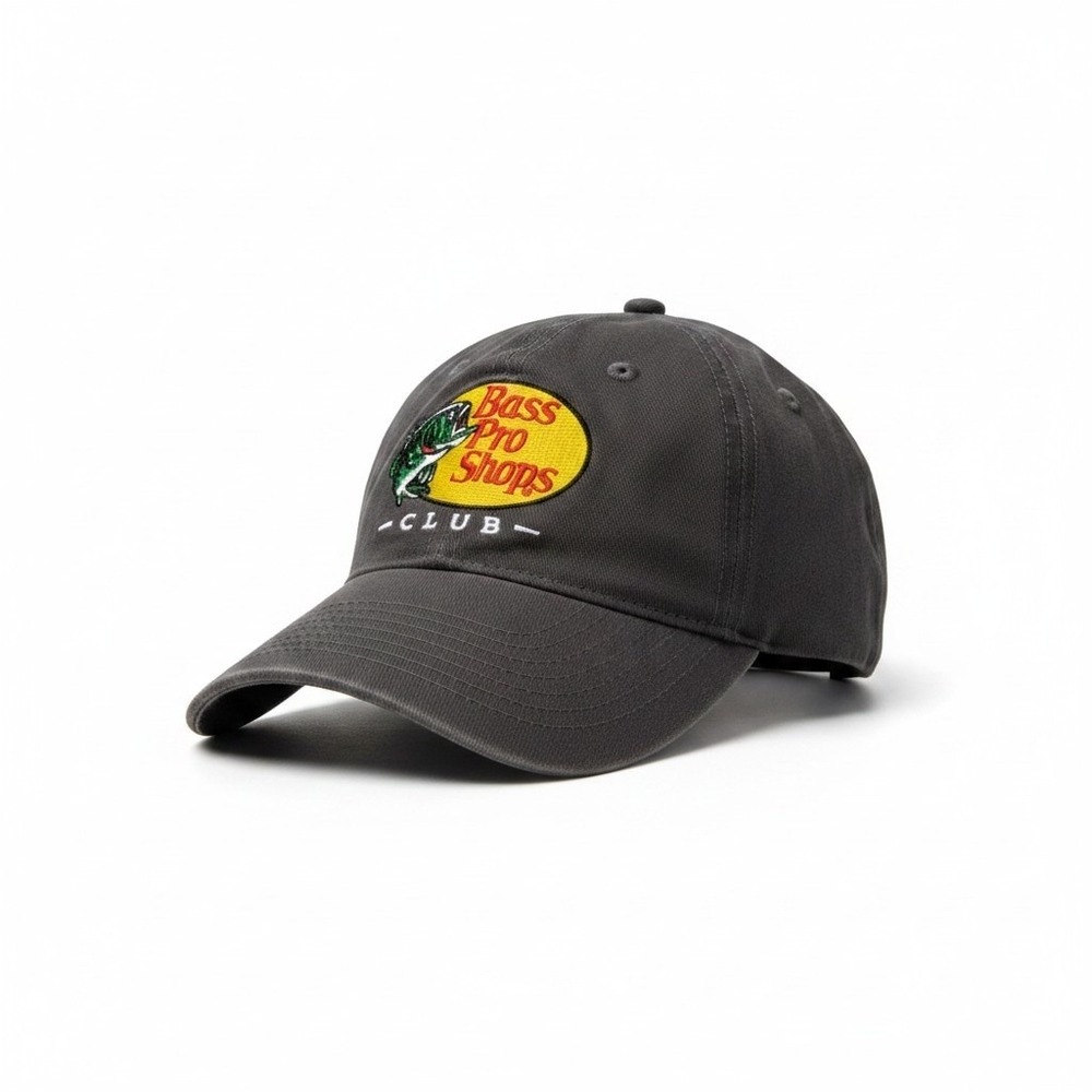 Bass Pro Shops Club Hat Charcoal Gray Adjustable Cotton Fishing Baseball Cap New
